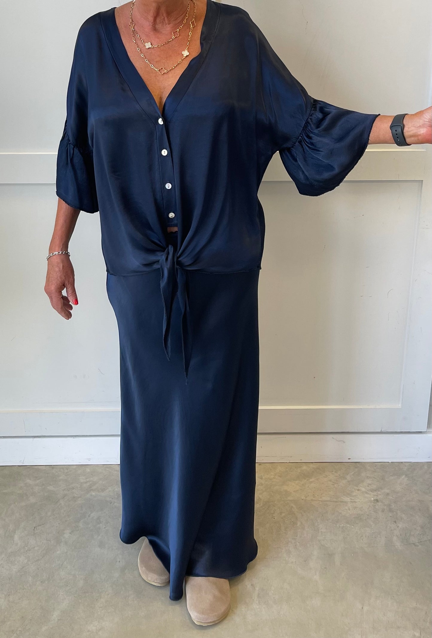 The Sasha luxury satin tie front blouse shirt