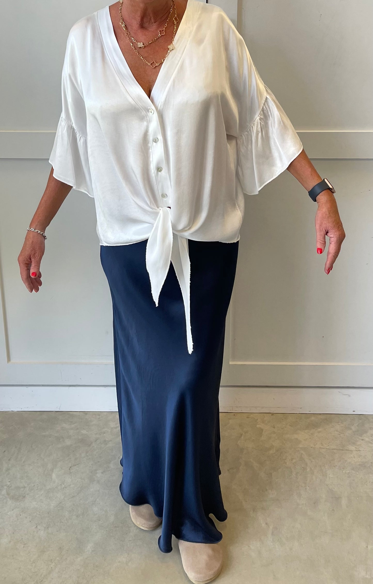 The Sasha luxury satin tie front blouse shirt
