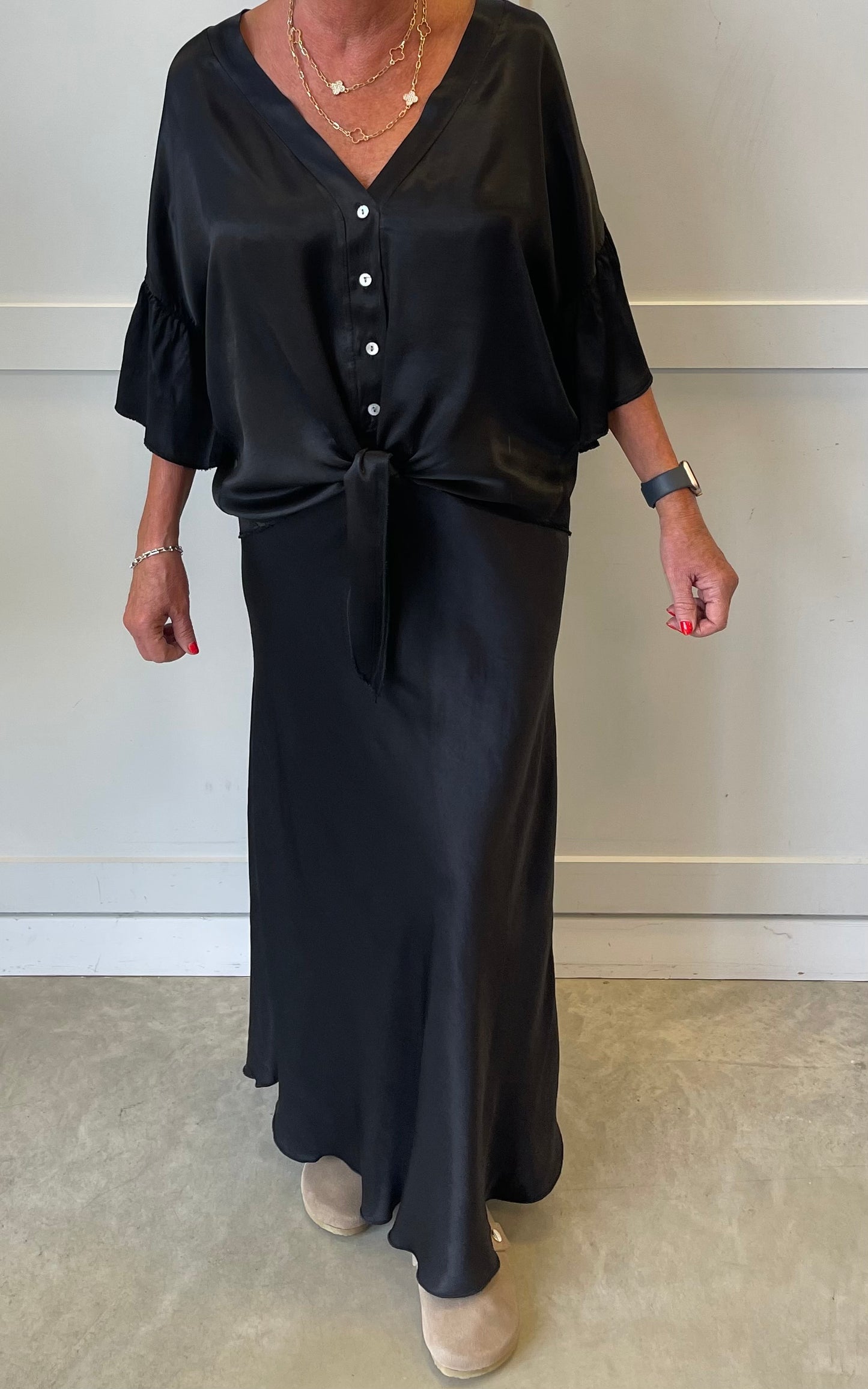 The Sasha luxury satin tie front blouse shirt