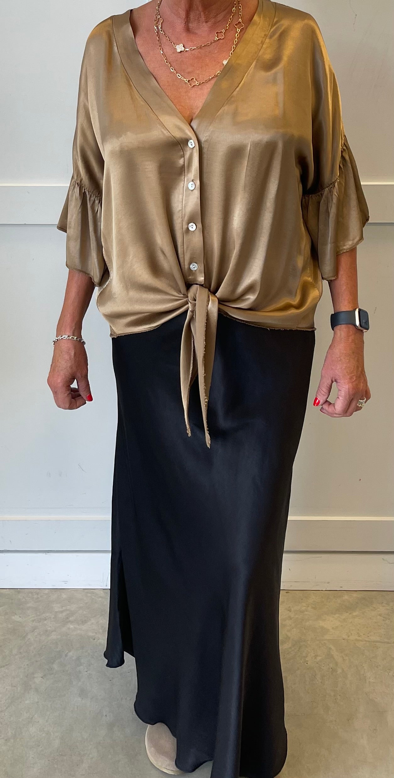 The Sasha luxury satin tie front blouse shirt