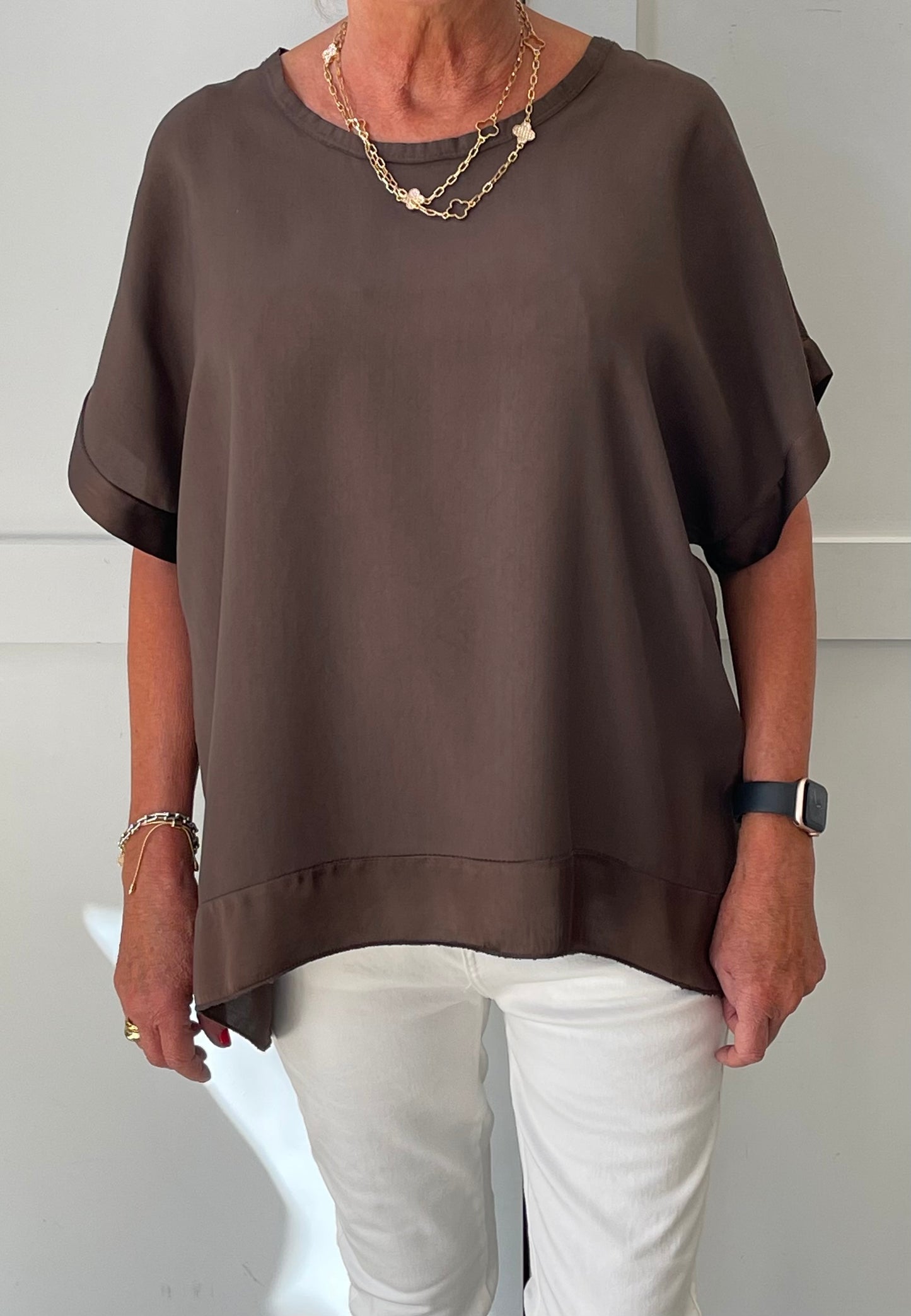 The Helen Luxury Satin Edge Round Neck Top