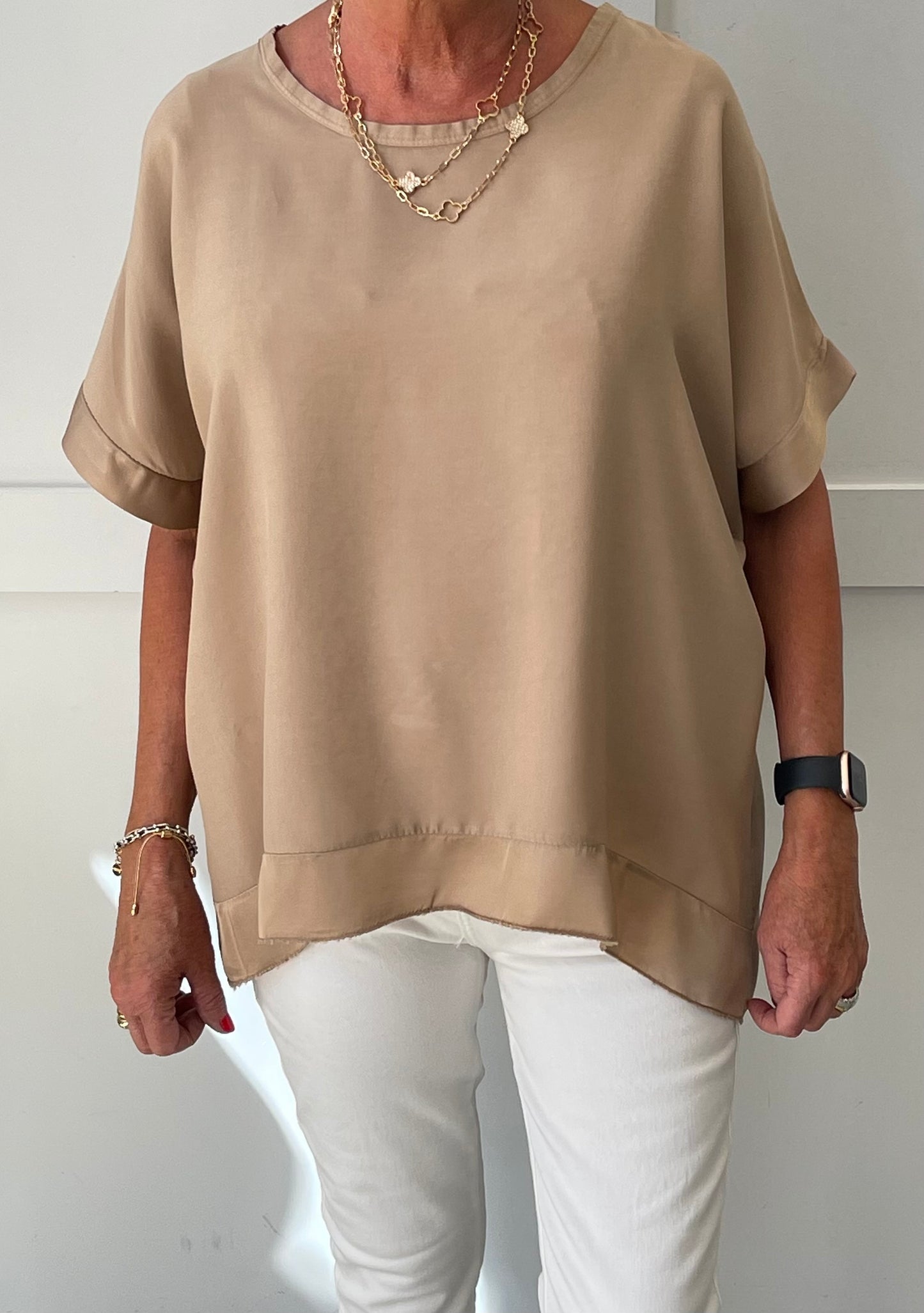 The Helen Luxury Satin Edge Round Neck Top