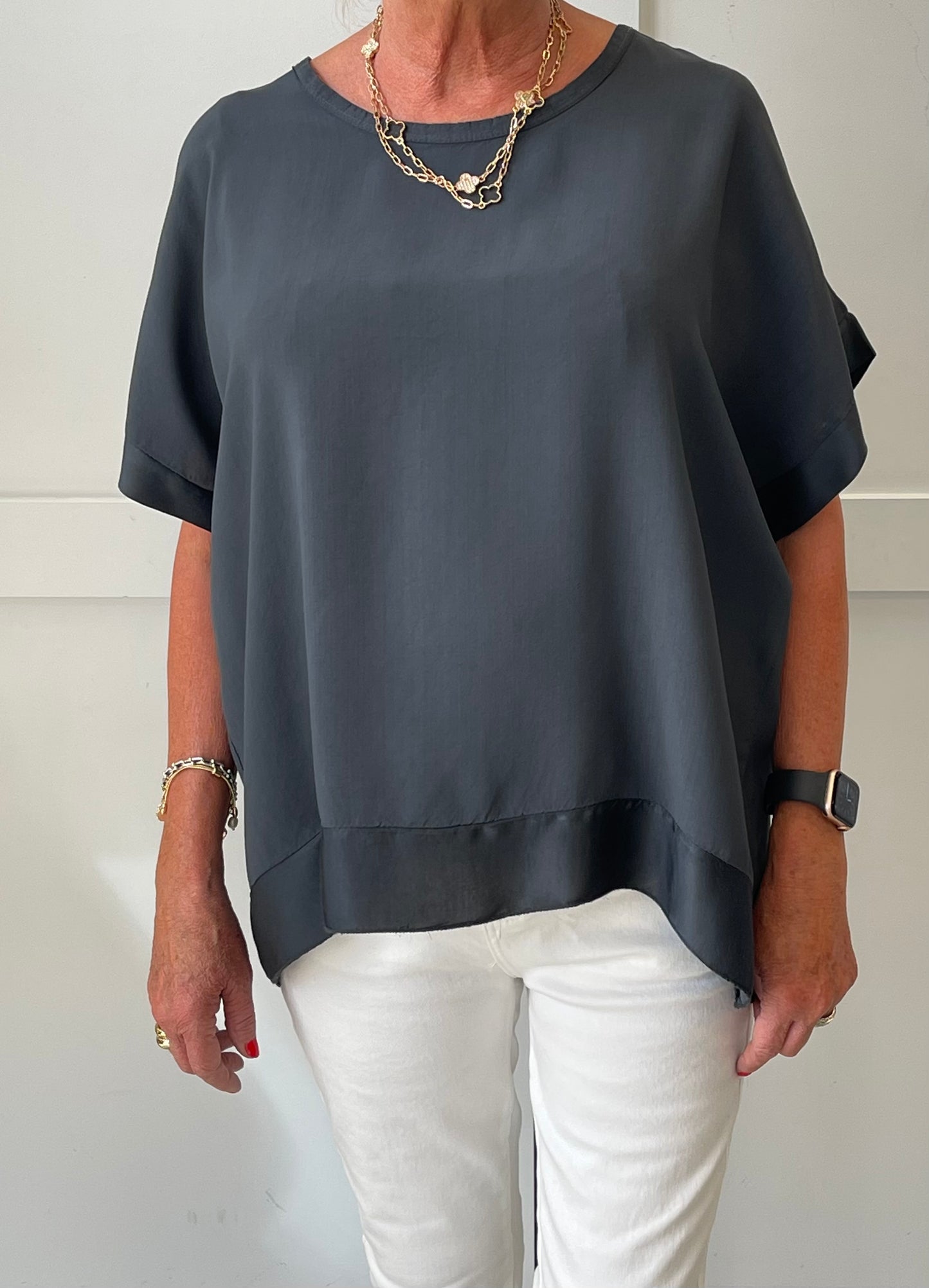 The Helen Luxury Satin Edge Round Neck Top