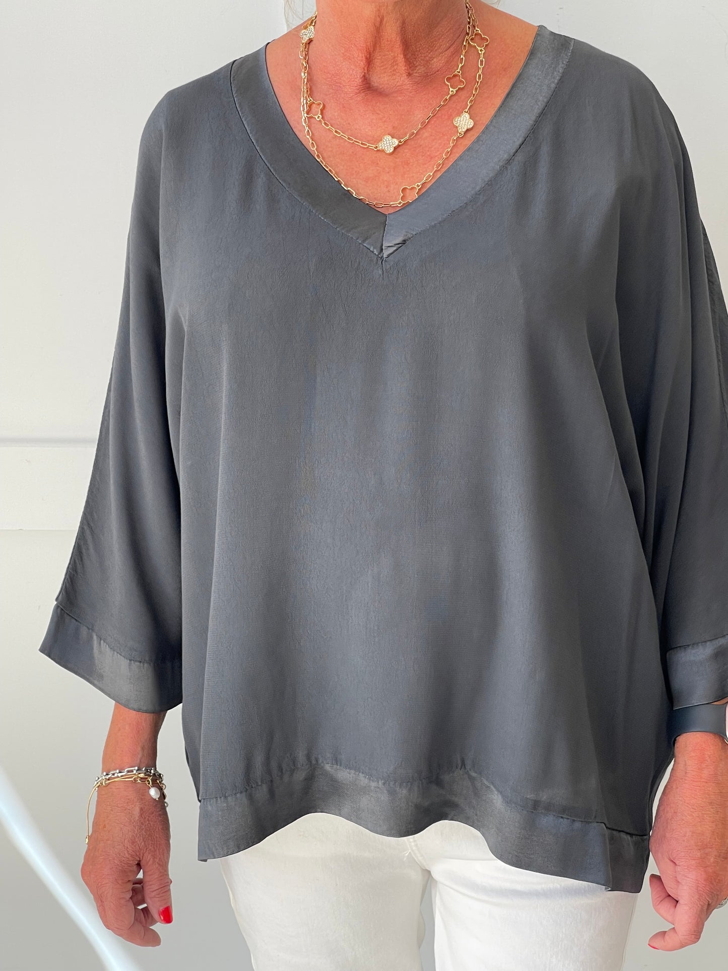 The Hannah Satin Edge V Neck Top
