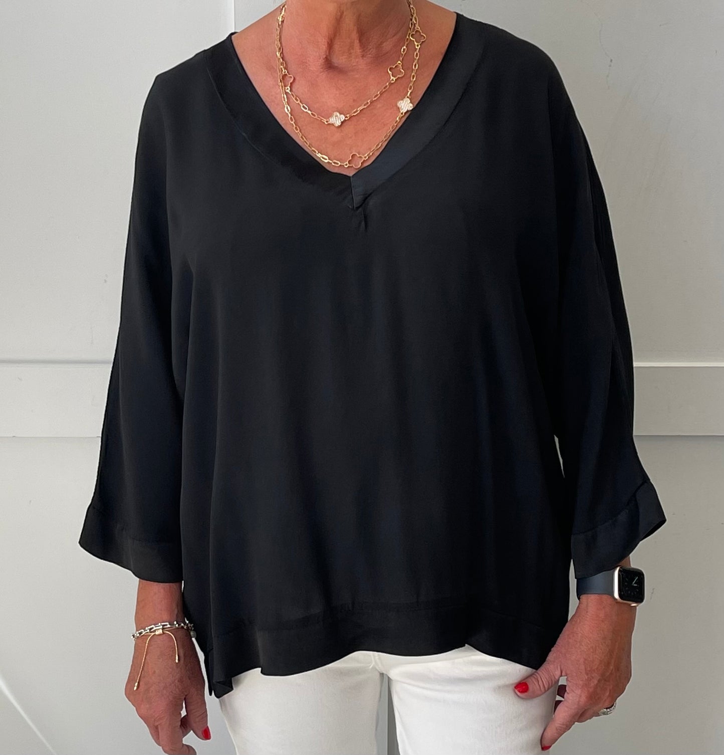The Hannah Satin Edge V Neck Top