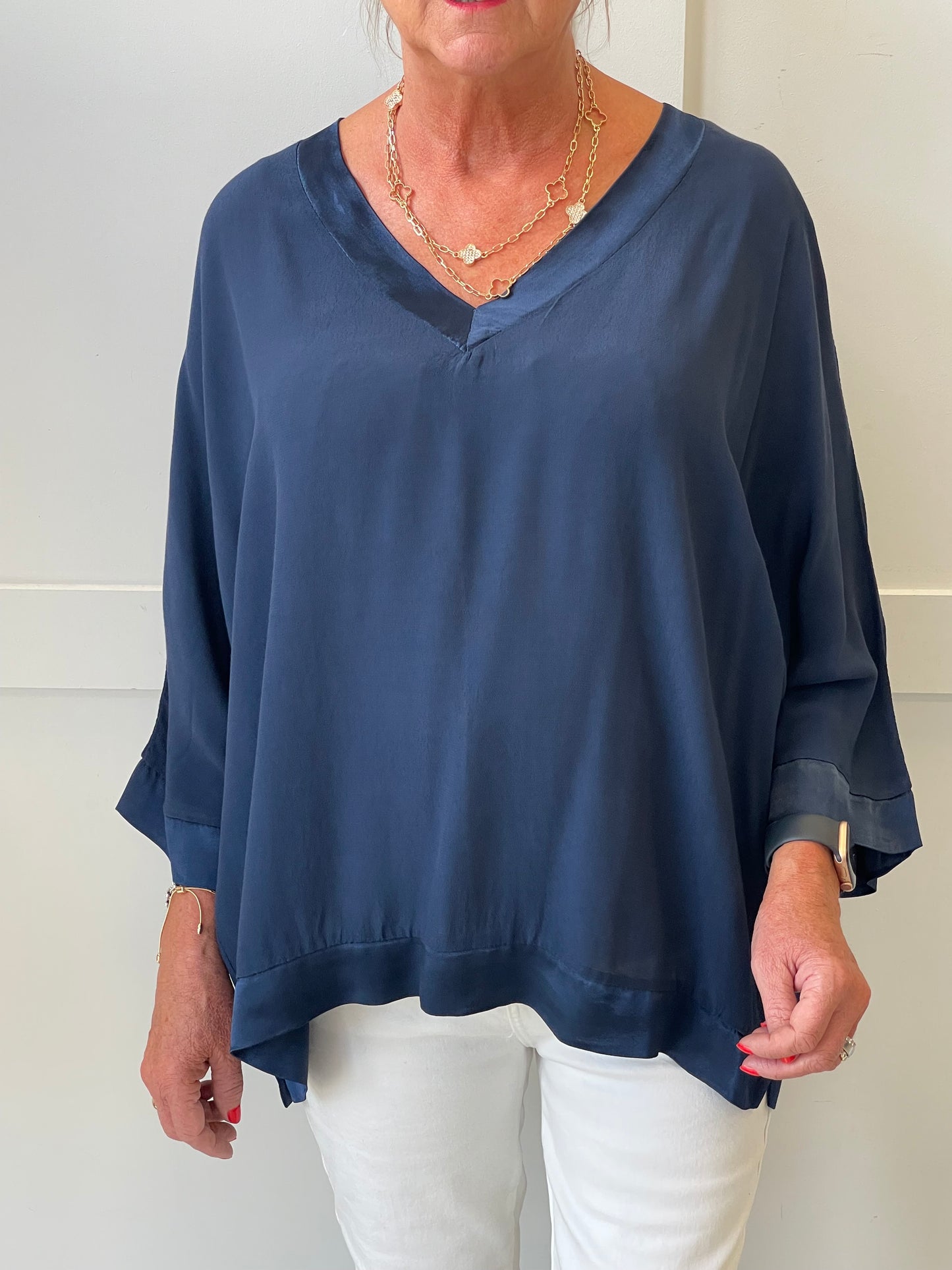 The Hannah Satin Edge V Neck Top