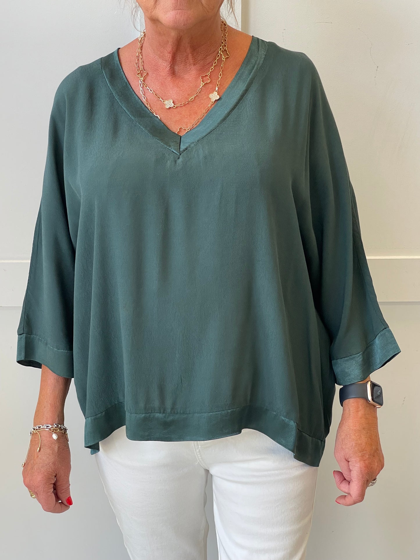 The Hannah Satin Edge V Neck Top