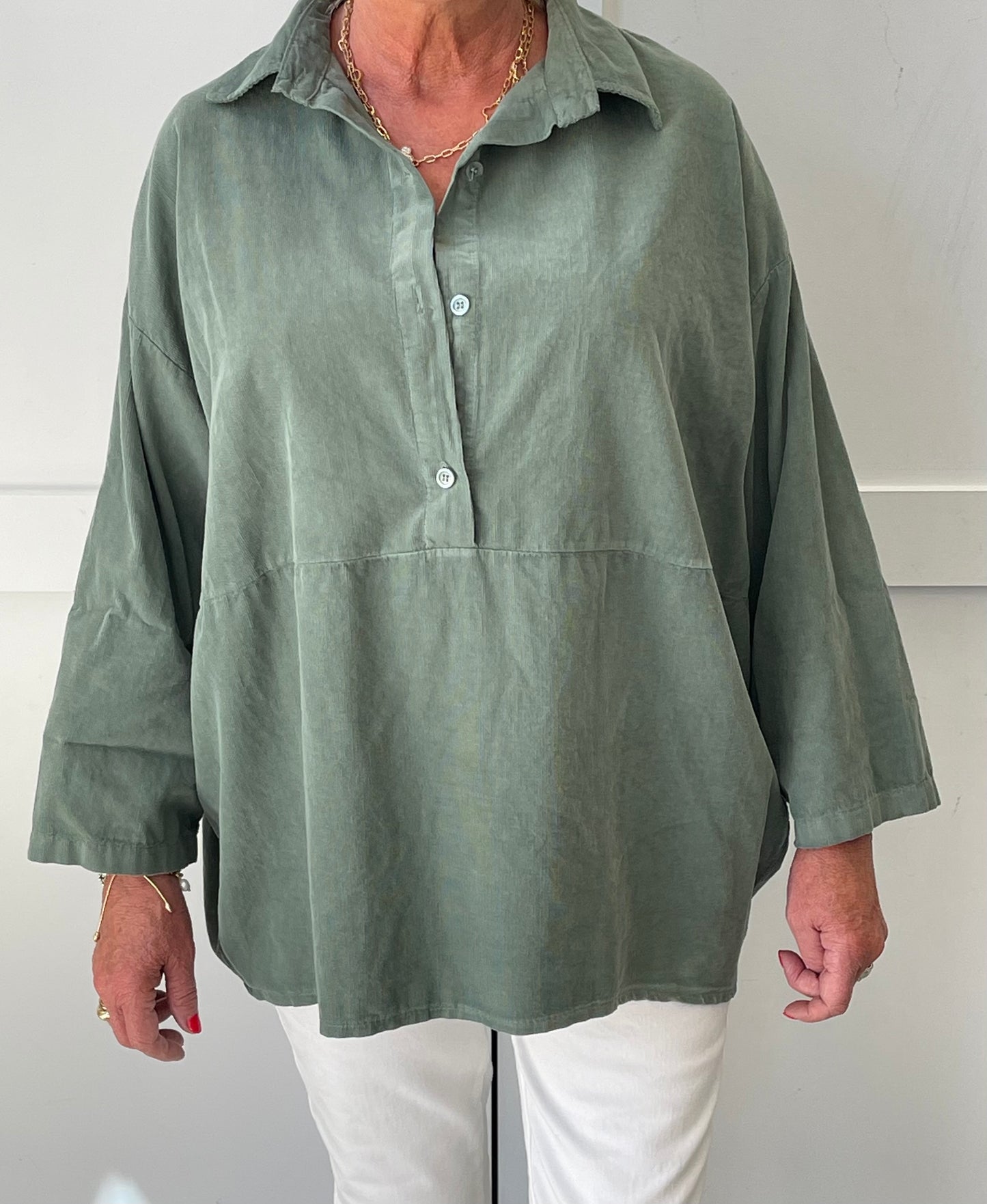 The Camile Soft Velvet Needle Cord Top Shirt