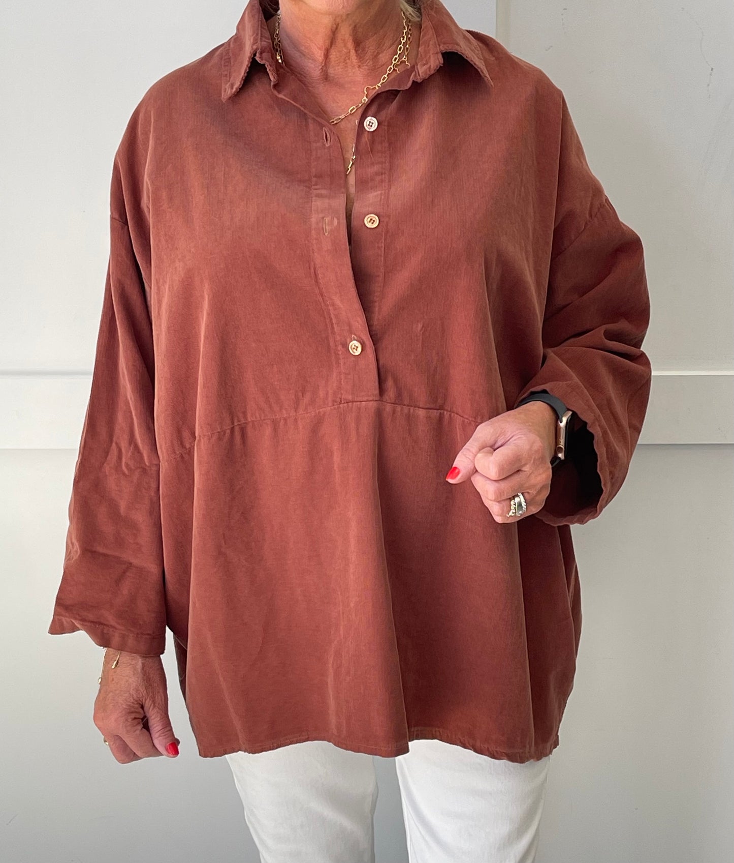 The Camile Soft Velvet Needle Cord Top Shirt