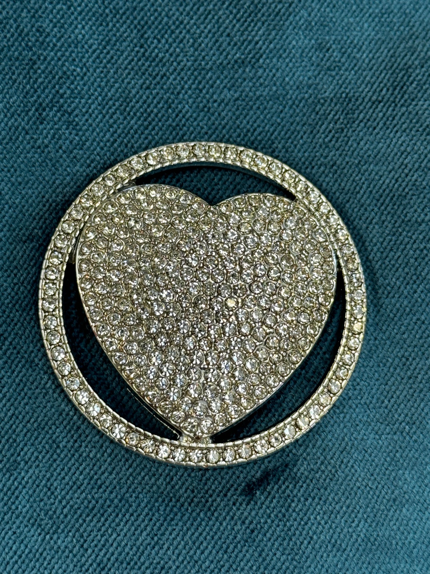 Large Heart in Circle Magnetic Diamante Brooch