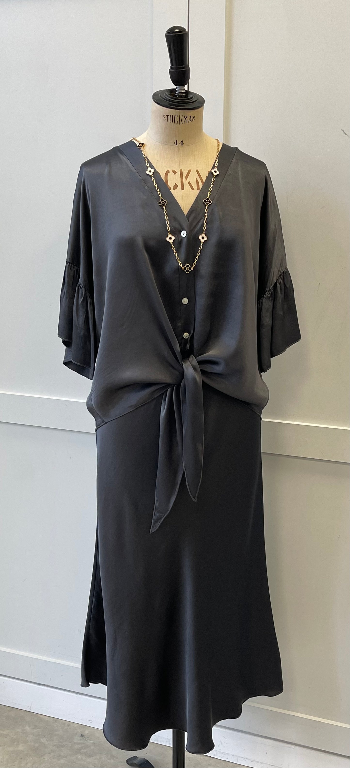 The Sasha luxury satin tie front blouse shirt