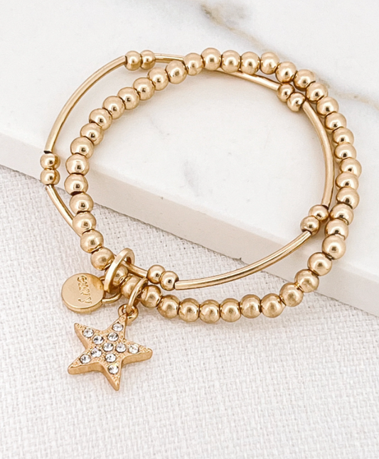 Envy multi stretch gold diamante star charm bracelet 3043