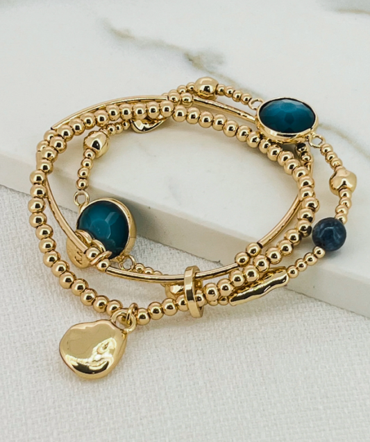 Envy multi large blue stone nugget stretch bracelet 3092