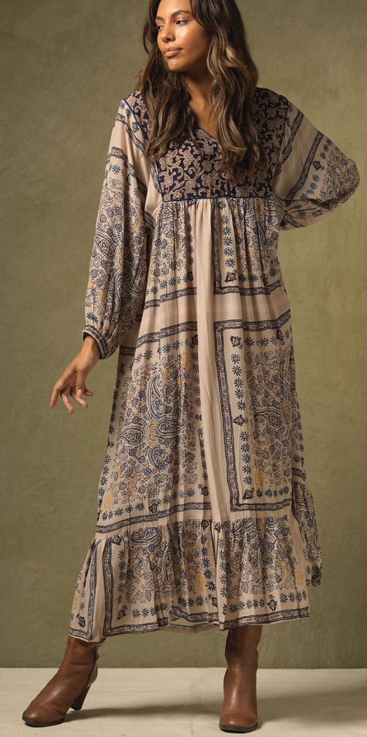 One Hundred Stars Mehndi Blue Boho Dress