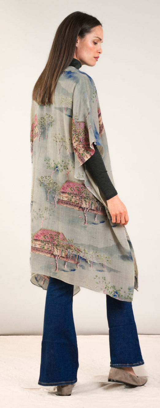 One Hundred Stars Oriental Landscape Grey Wool Throwover