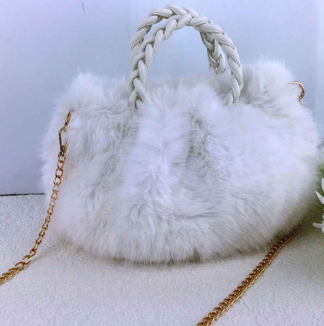 Faux Fur Plaited Handle Bag