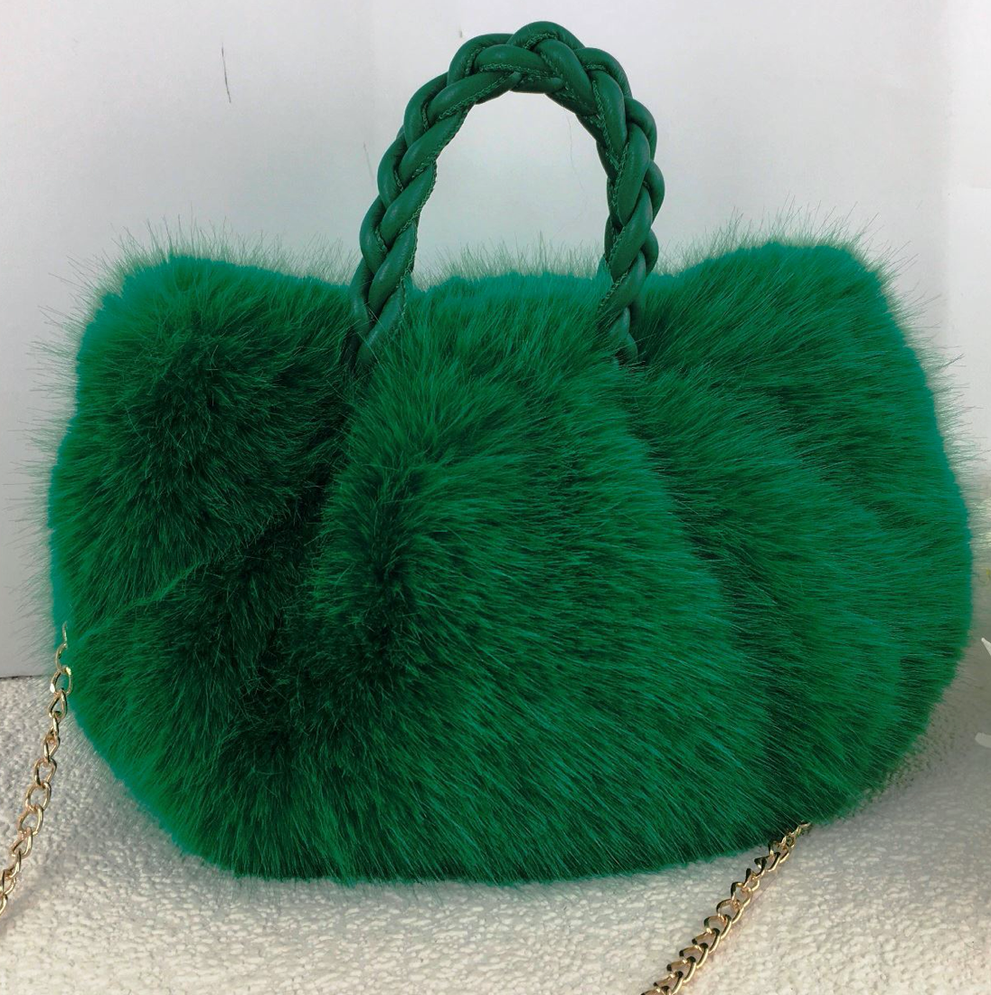Faux Fur Plaited Handle Bag
