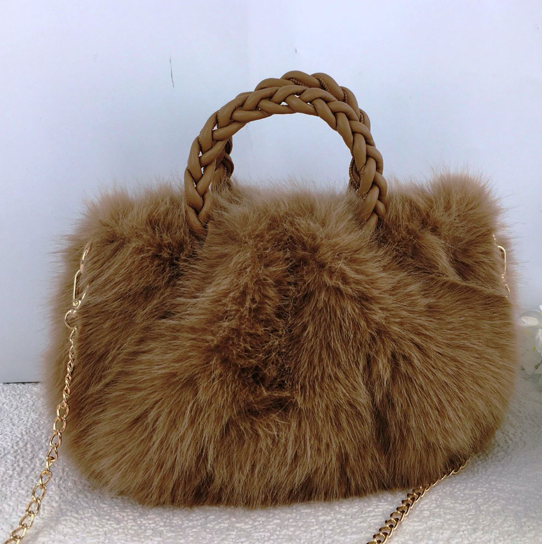 Faux Fur Plaited Handle Bag