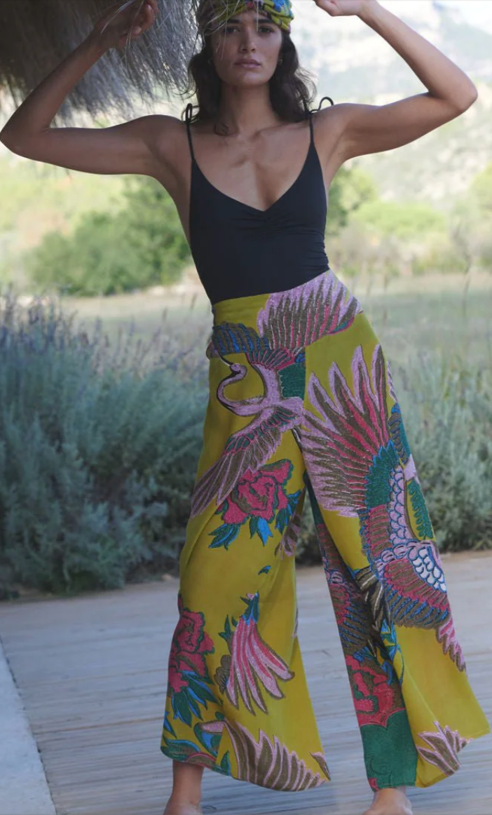 One Hundred Stars Crane Olive Palazzo Pants Trousers
