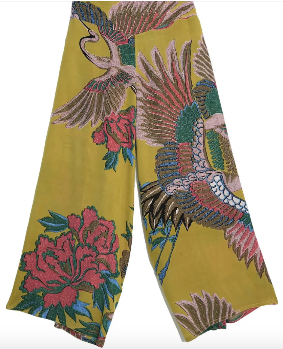 One Hundred Stars Crane Olive Palazzo Pants Trousers