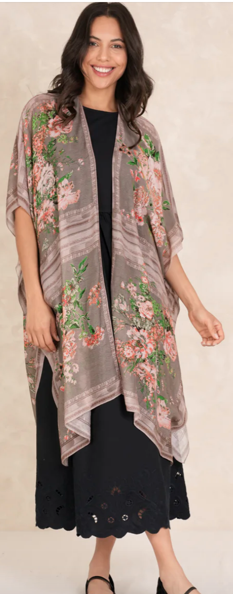 One Hundred Stars Neon Rose Beige Throwover Kimono