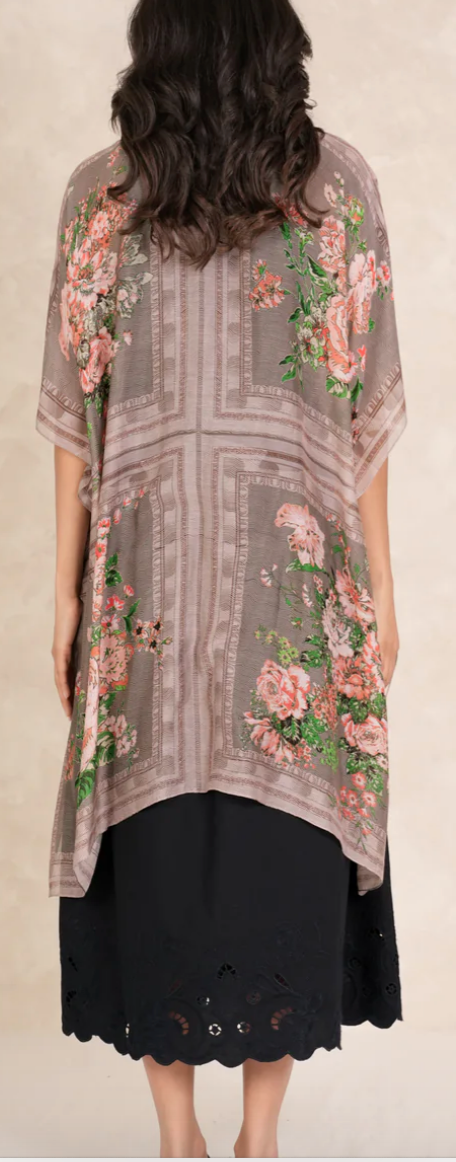 One Hundred Stars Neon Rose Beige Throwover Kimono