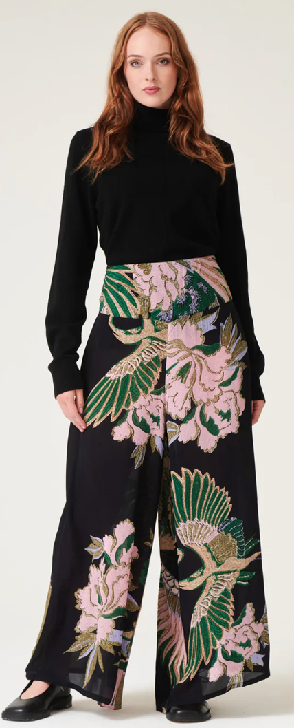 One Hundred Stars Crane Emerald Crepe Palazzo Trousers