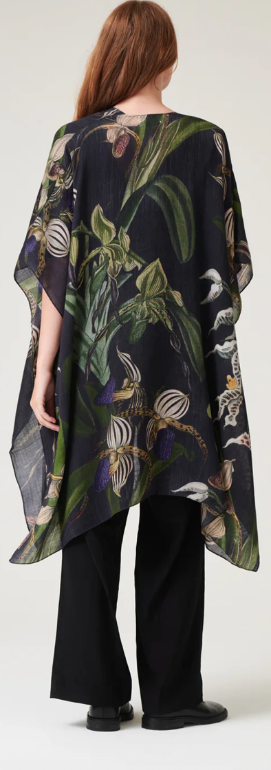 One Hundred Stars Orchid Black Wool Throwover Kimono