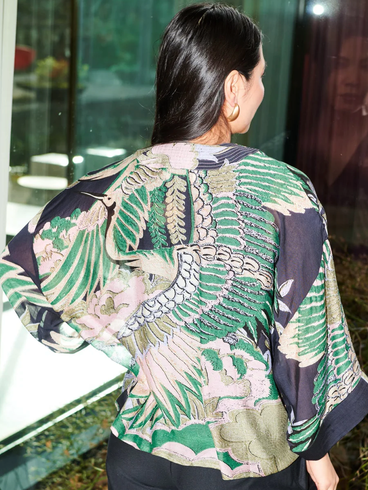 One Hundred Stars Crane Emerald Kimono