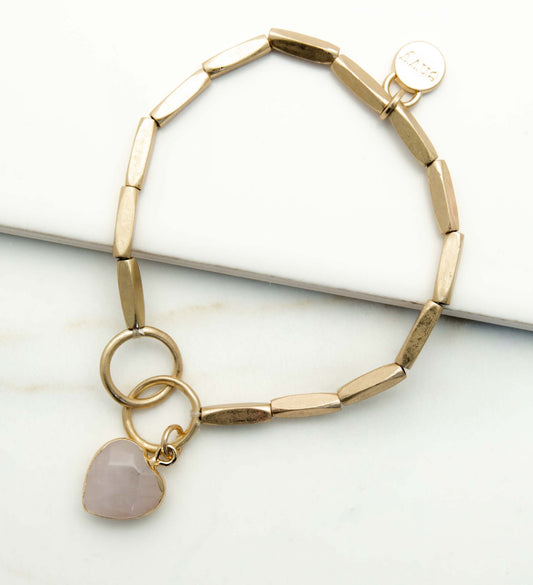 Envy long link stretch bracelet rose quartz heart pendant 1748
