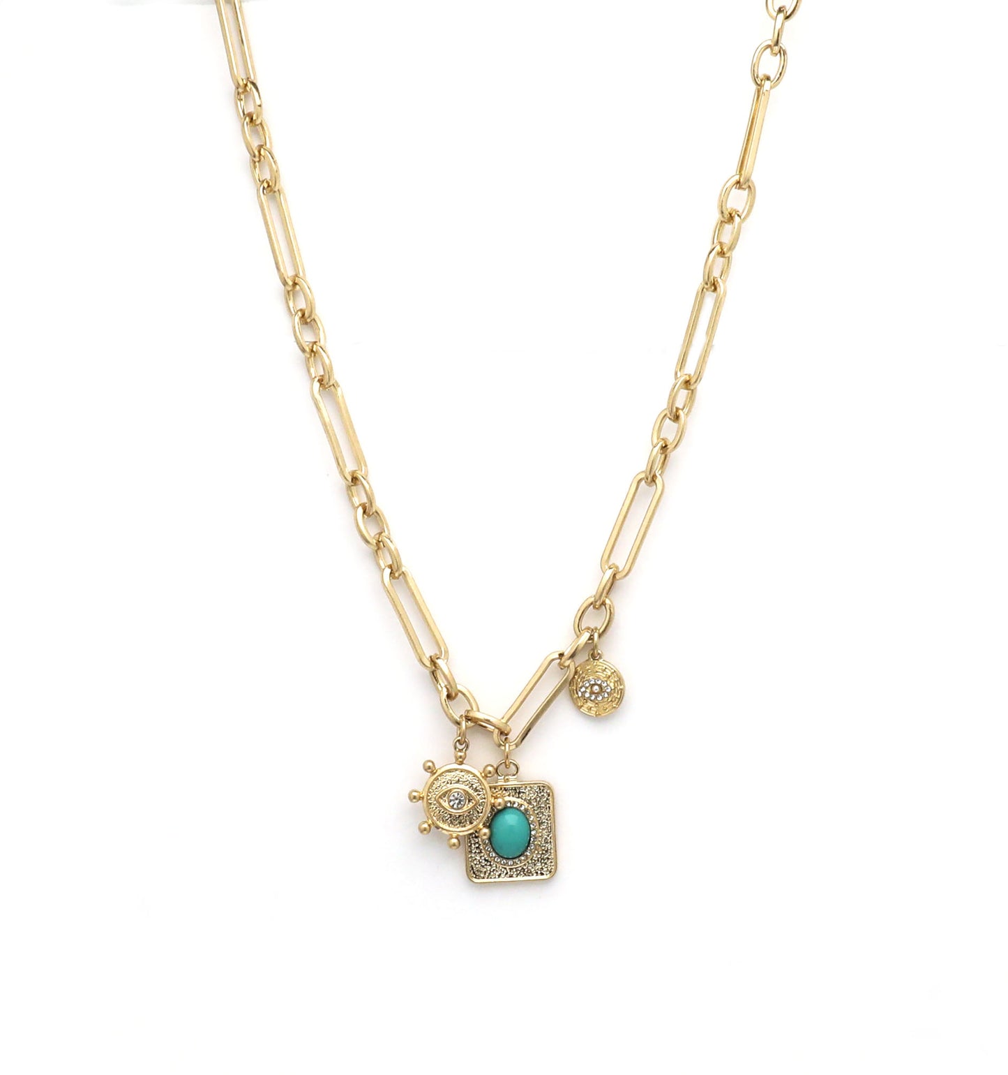 Envy 'evil eye' large link chain necklace with stones 1828