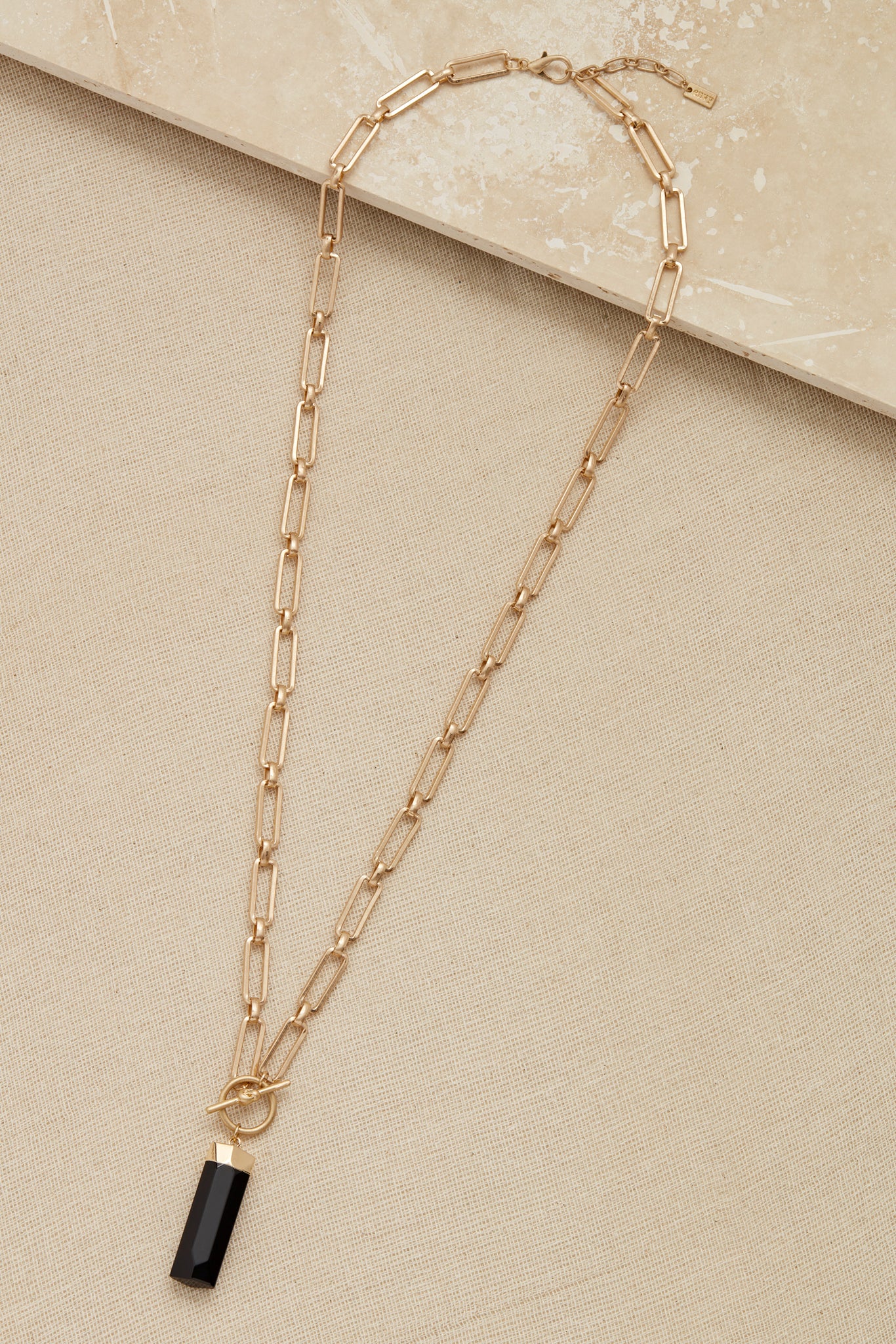 Envy long chunky link necklace with large black pendant 1900