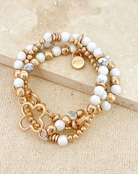 Envy gold/white marble beaded stretch bracelet 2109