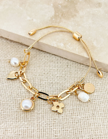 Envy pearl and charm drawstring bracelet 2114