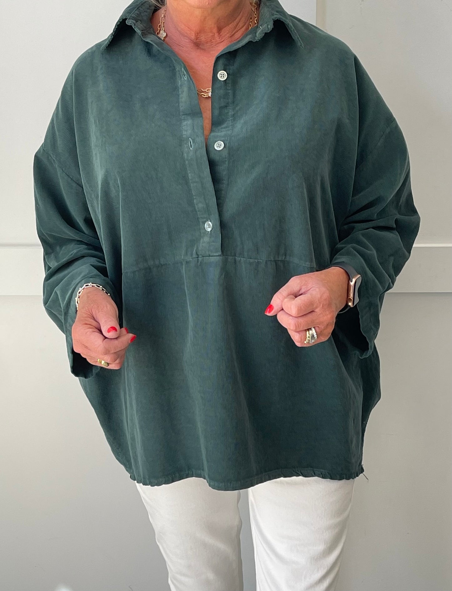 The Camile Soft Velvet Needle Cord Top Shirt