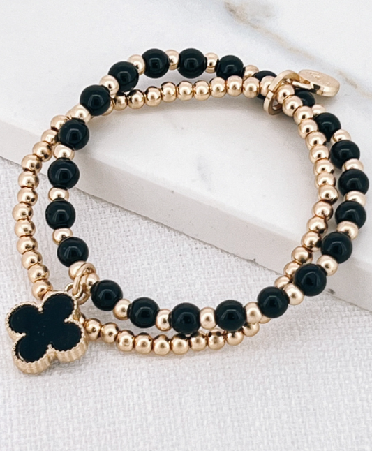 Envy stretch black and gold stretch clover bracelet 3038