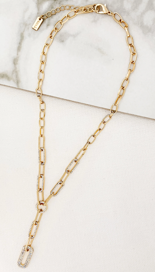 Envy Large Link Diamante Gold Necklace 3086