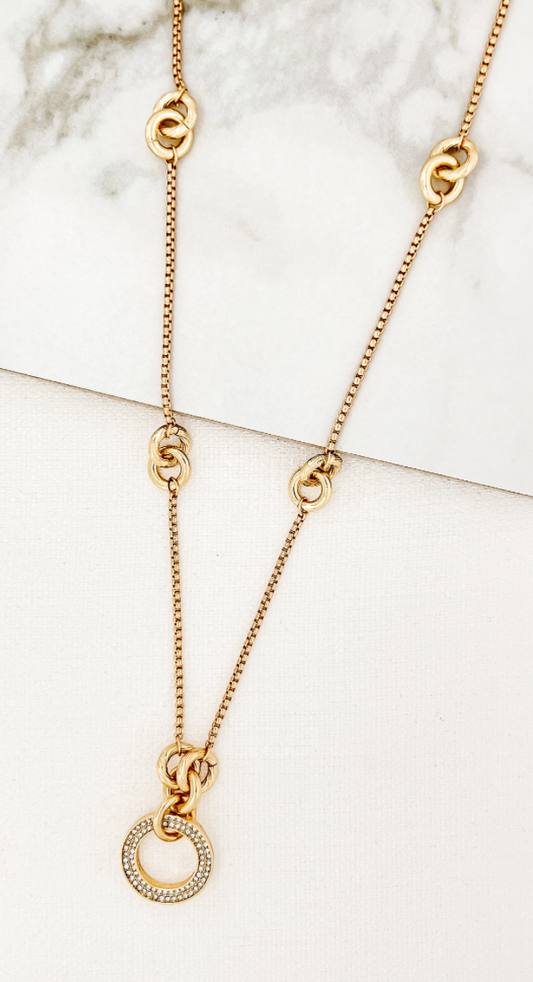 Envy long gold with hoops and diamante pendant 3120