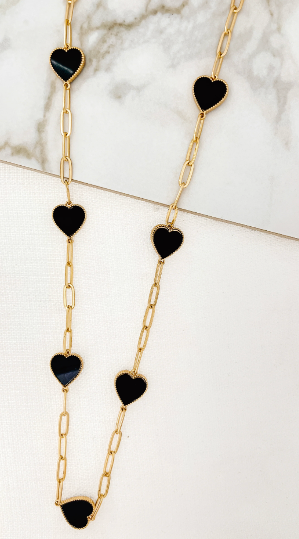 Envy long large link enamel heart necklace 3006