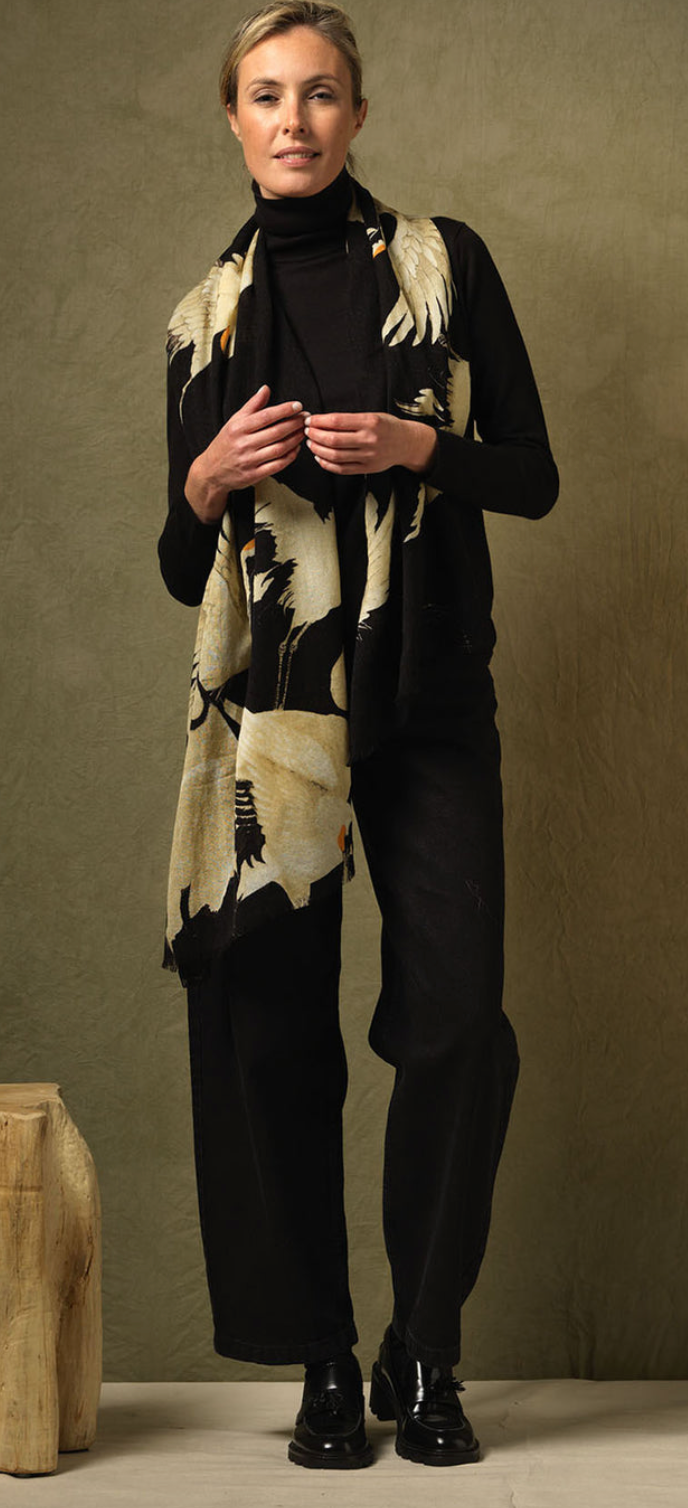 One Hundred Stars Stork Black Wool Scarf