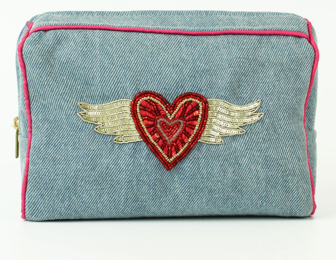 My Doris Flying Heart Denim Make up Bag