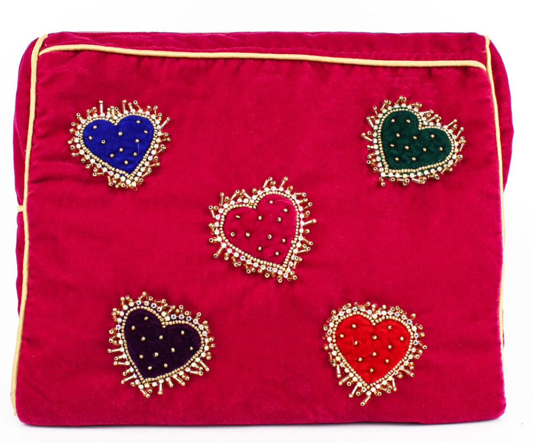 My Doris Pink Velvet Heart Wash Bag