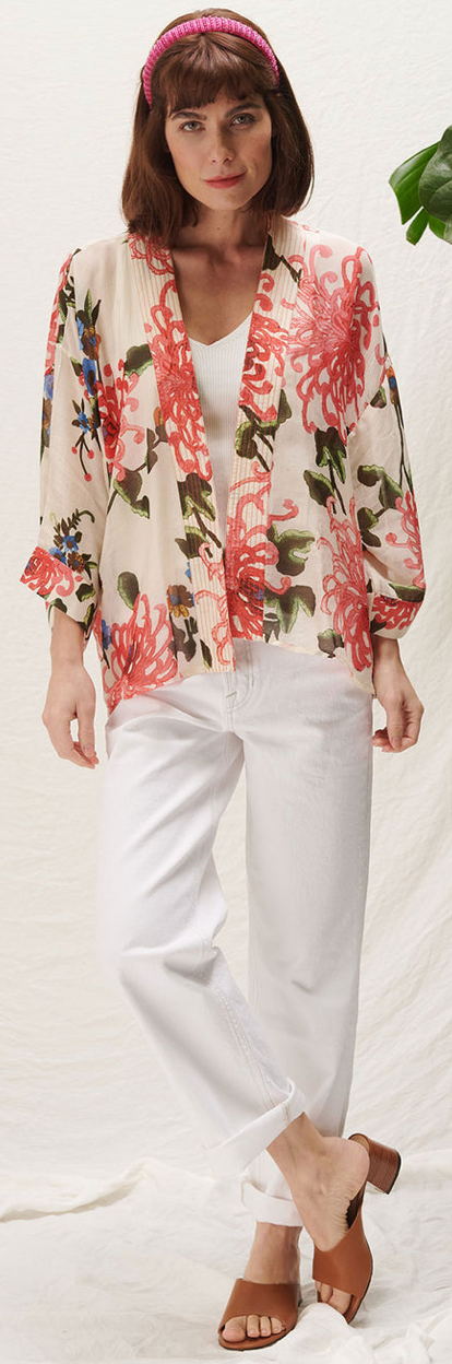One Hundred Stars Chrysanthemum Ecru Kimono