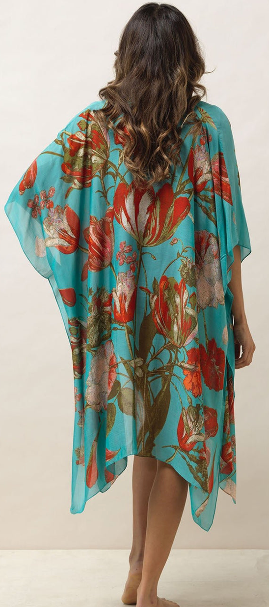 One Hundred Stars Blue Tulip Throwover Kimono