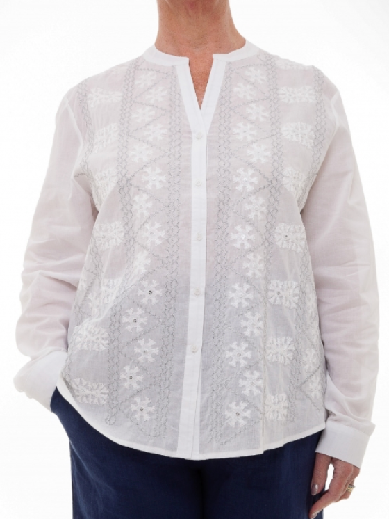 Lurex Embroidered Cotton Shirt Blouse