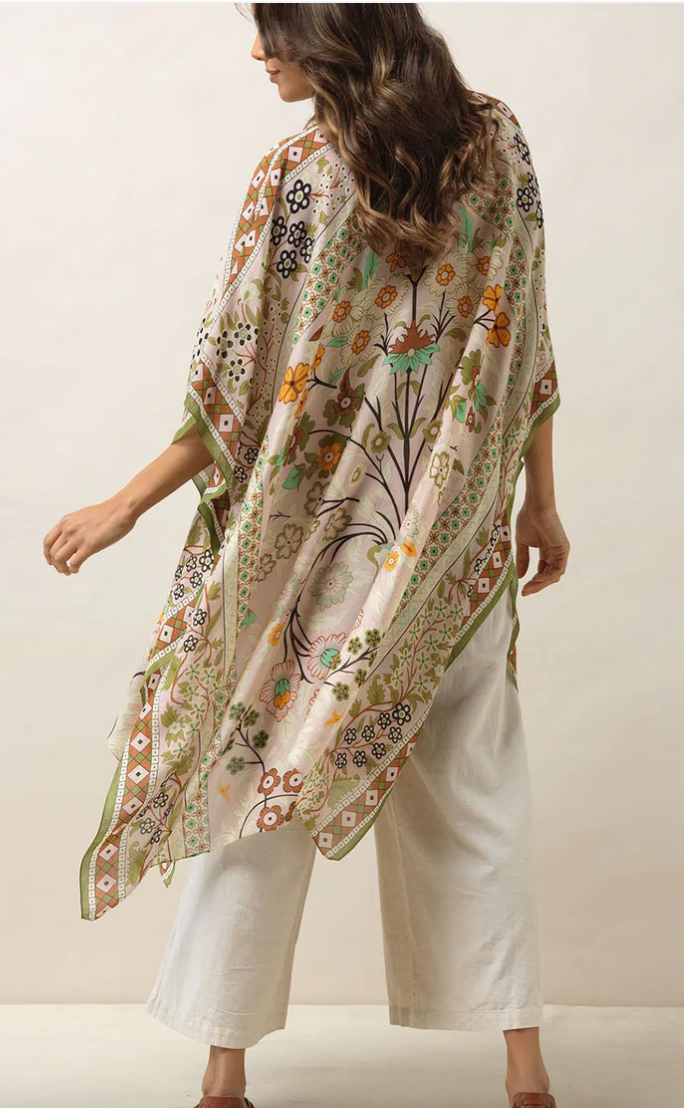 One Hundred Stars Flower Arch Sage Throwover Kimono