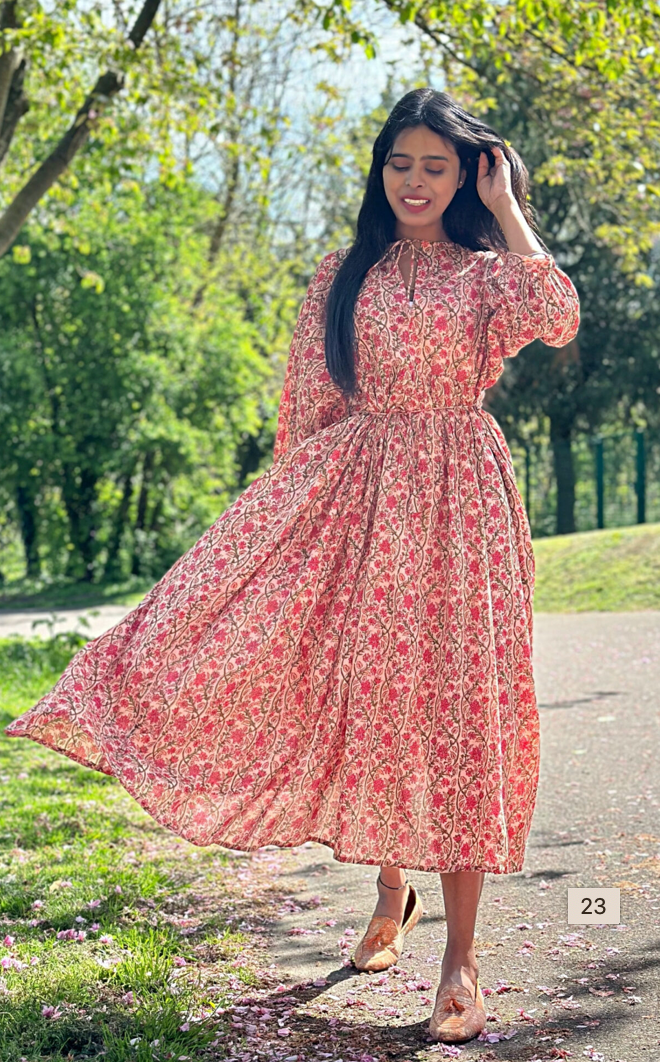 Pure Indian Cotton Printed Kali Dress