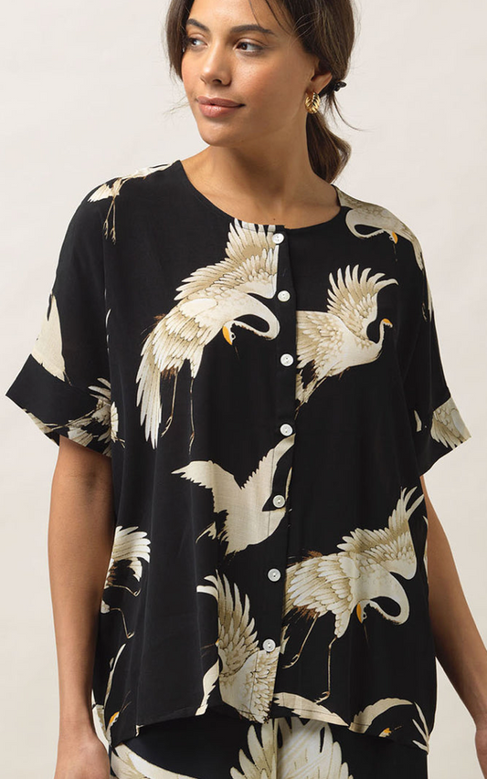 One Hundred Stars Black Stork Tea Blouse