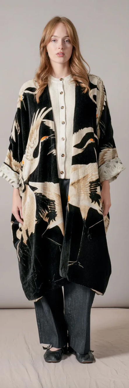 One Hundred Stars Velvet Grande Kimono Coat