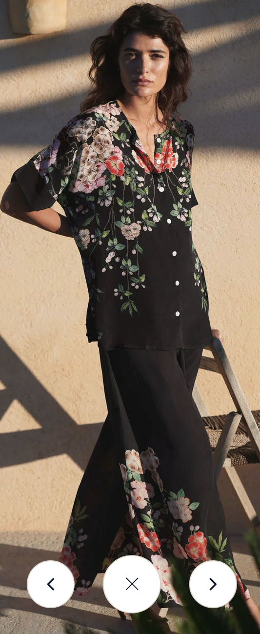 One Hundred Stars Trailing Blossom Black Palazzo Pants Trousers